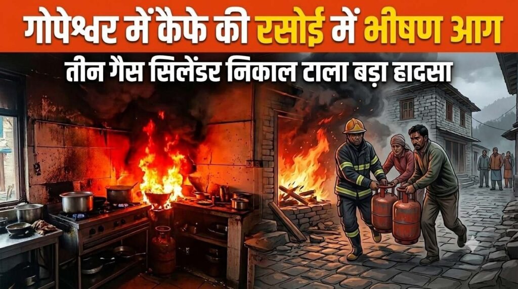 गोपेश्वर में कैफे की रसोई में भीषण आग, तीन गैस सिलेंडर निकाल टाला बड़ा हादसा